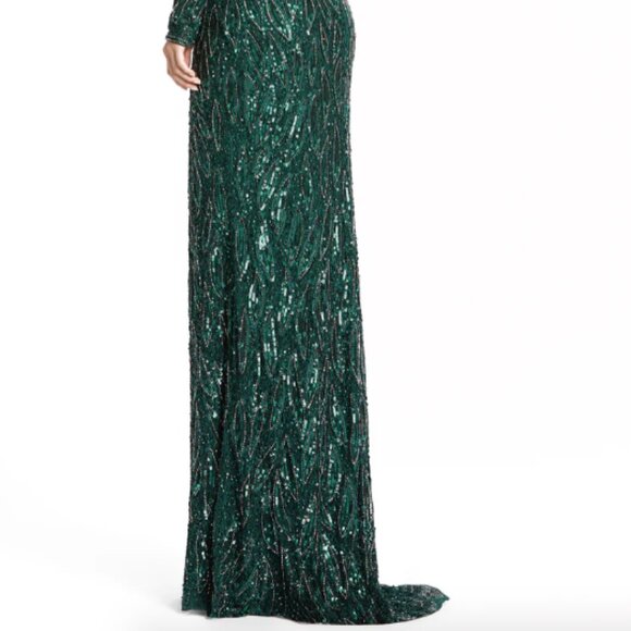 MAC DUGGAL 5451 LONG SLEEVE BEADED V-NECK FOREST GREEN GOWN sz 8 - Picture 5 of 5